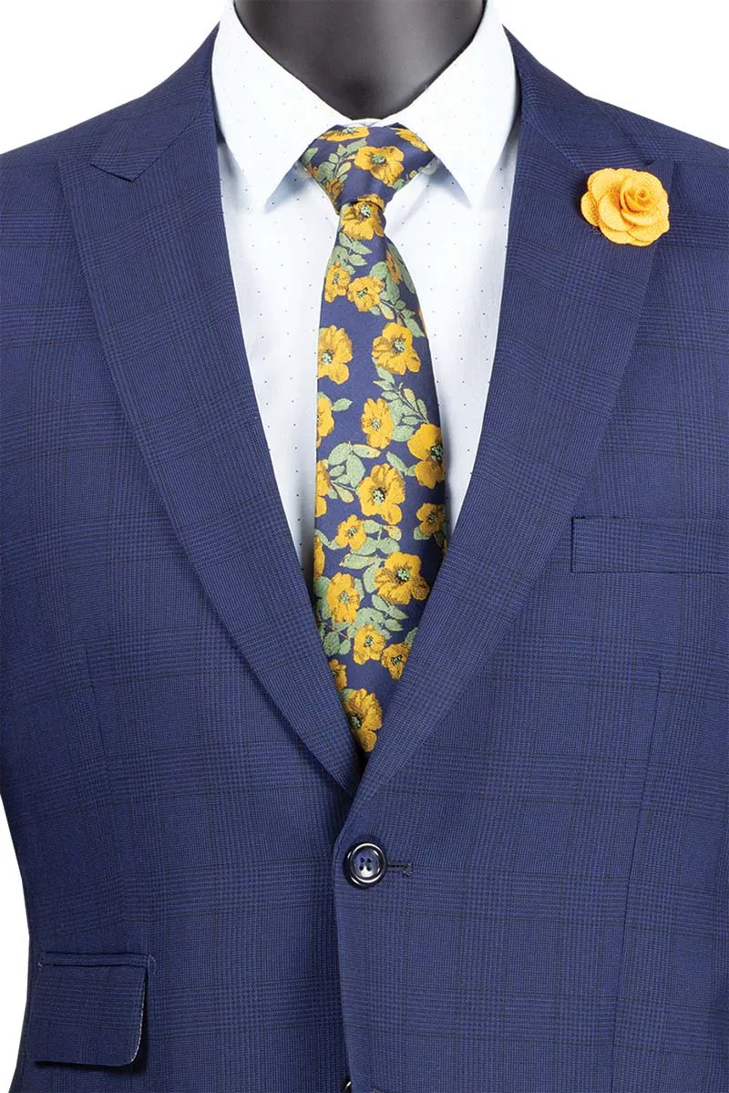 (42R) Modern Fit Windowpane Suit 2 Piece in Blue