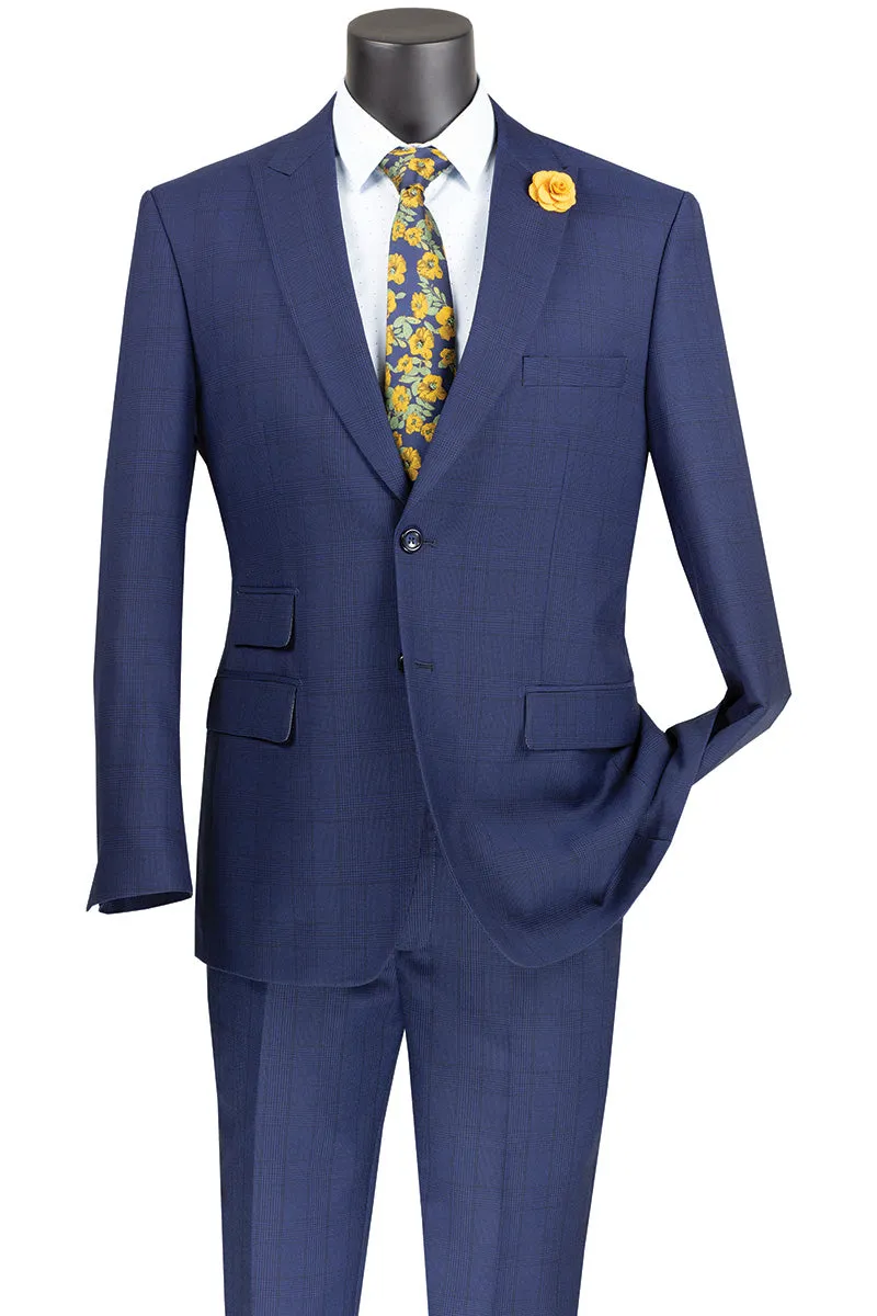 (42R) Modern Fit Windowpane Suit 2 Piece in Blue