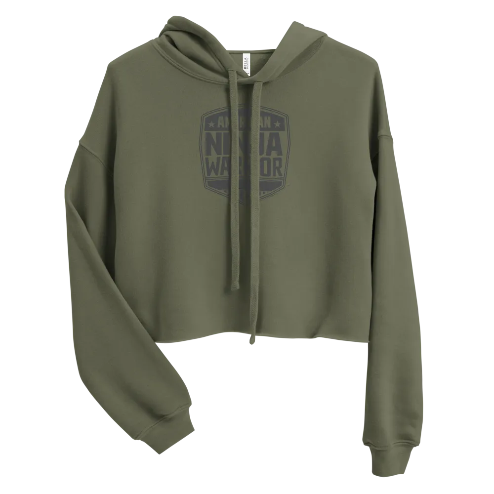American Ninja Warrior Grey Logo Women's Fleece Crop Hoodie