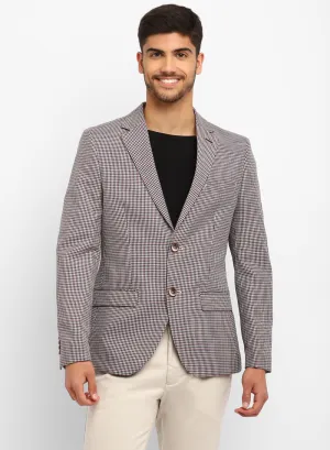 Beige Linen Check Notch Collar Jacket