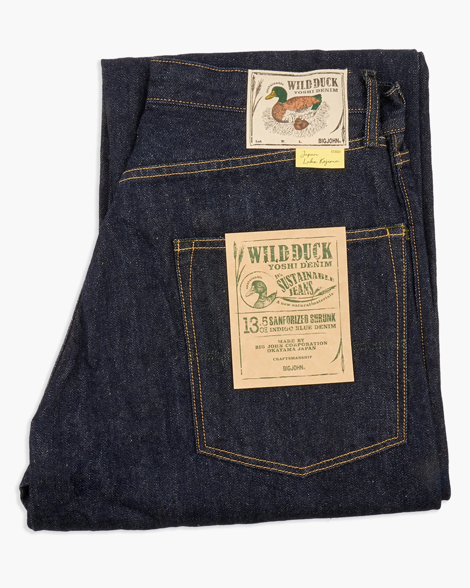 Big John Green Label M1011RC Wild Duck Yoshi Denim Wide Straight Selvedge Jeans - Indigo Onewash