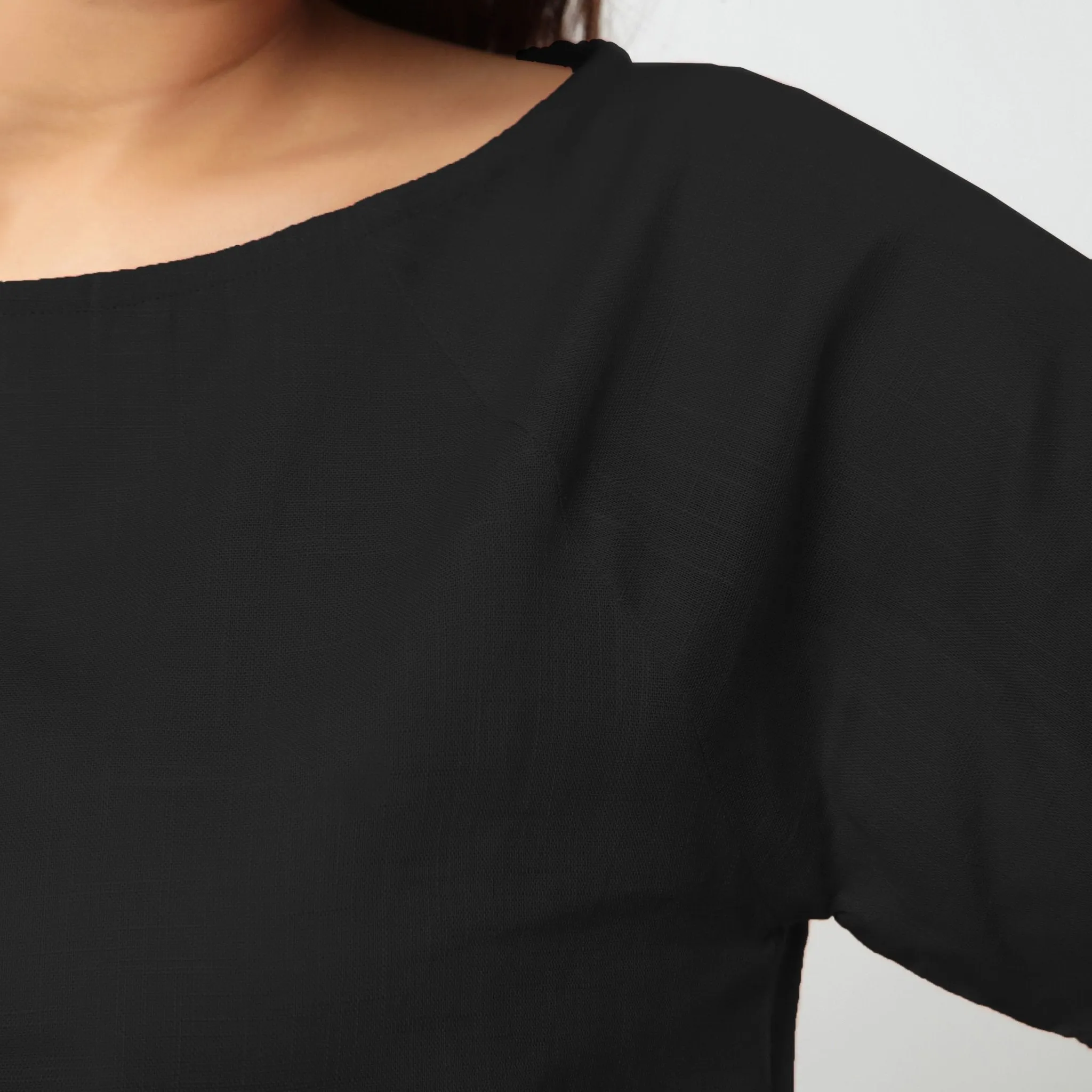 Black Boat Neck Half Sleeve 100% Cotton Top