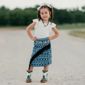 Blue Aztec Long 3/4 Fringe Skirt Kid (6-7)