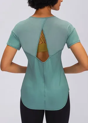 Breathable Cutout Back Short Sleeve Round Neck Yoga Tops