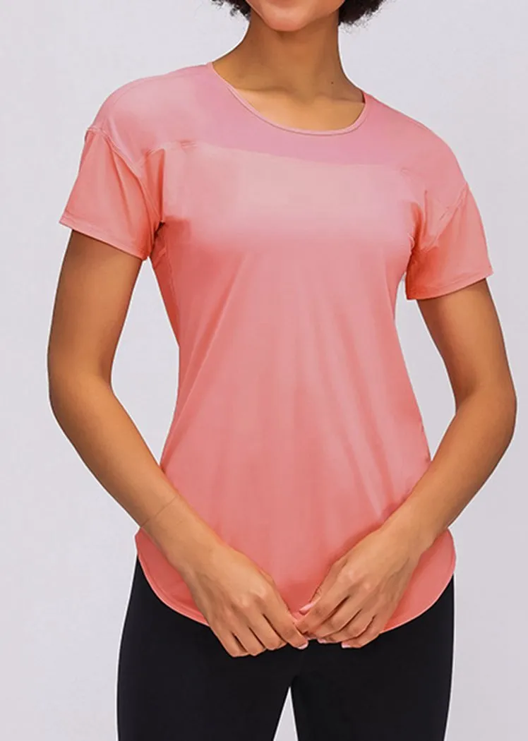 Breathable Cutout Back Short Sleeve Round Neck Yoga Tops