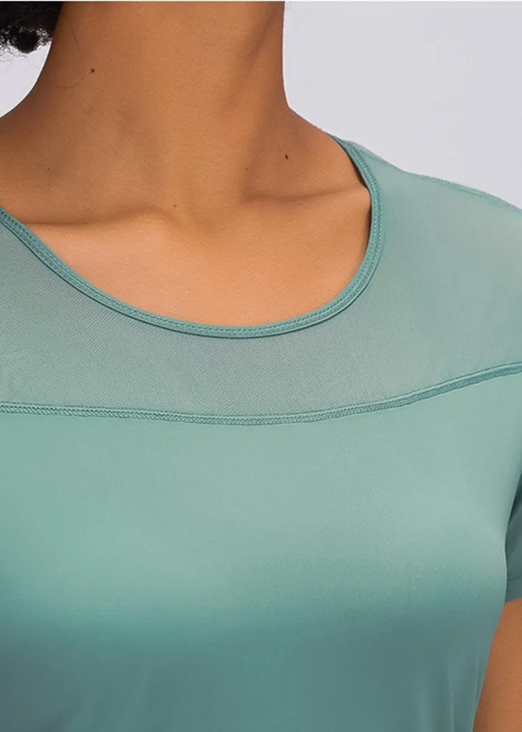 Breathable Cutout Back Short Sleeve Round Neck Yoga Tops