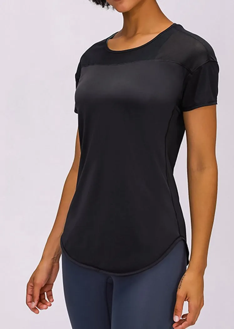 Breathable Cutout Back Short Sleeve Round Neck Yoga Tops