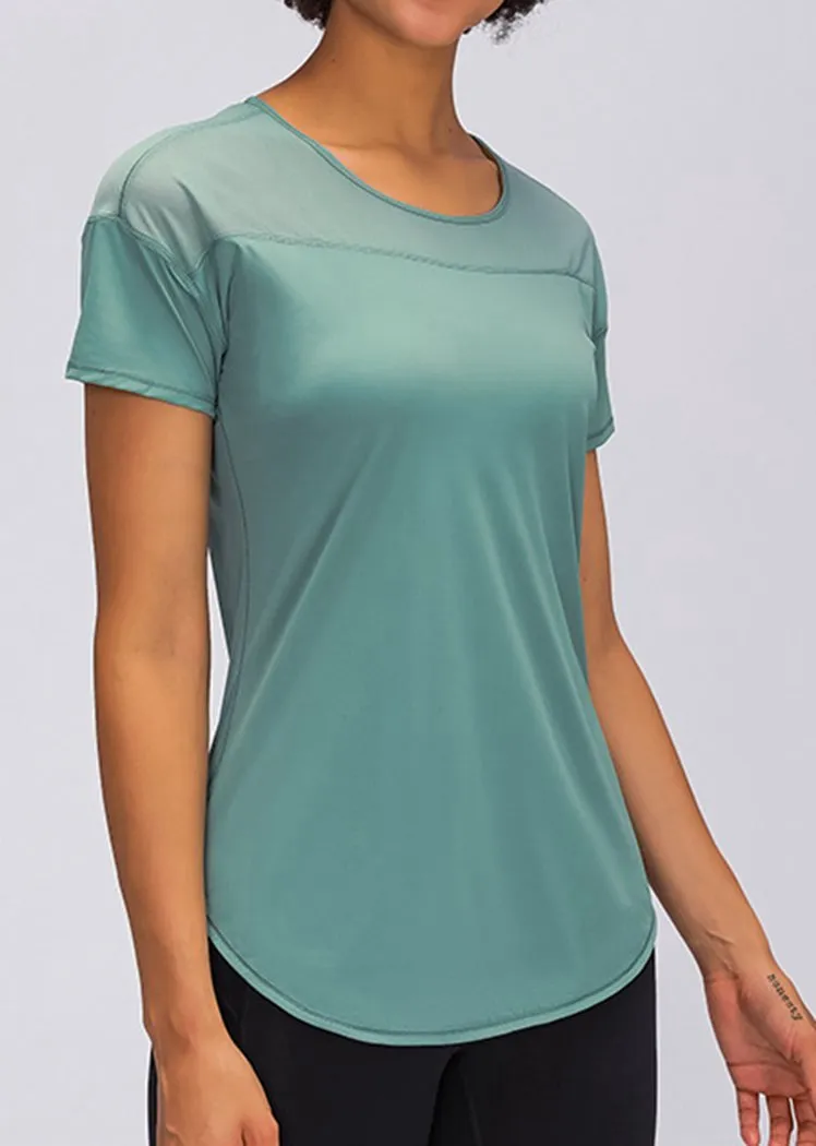 Breathable Cutout Back Short Sleeve Round Neck Yoga Tops