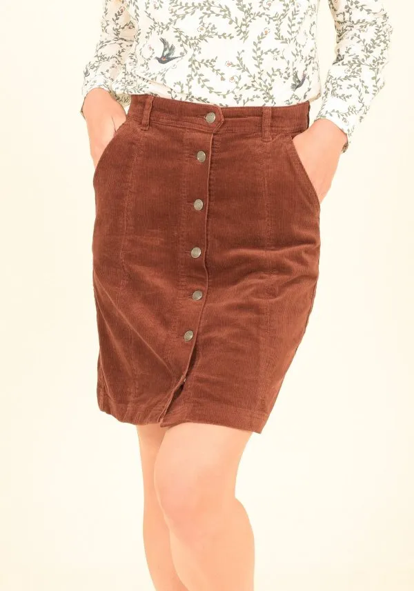 Button Cord Skirt in Burnt Orange