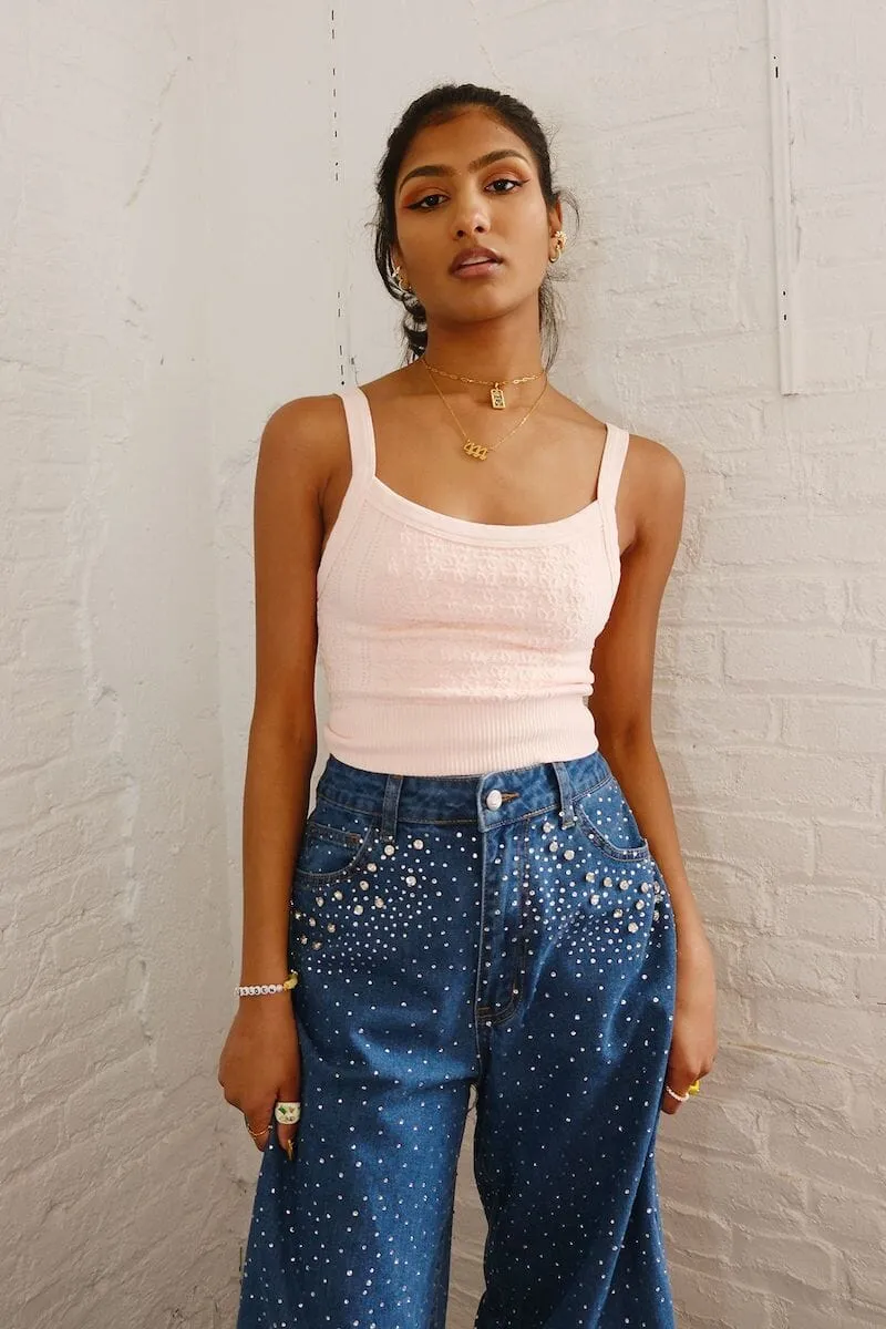 Cassia Floral Lace Ribbed Crop Top