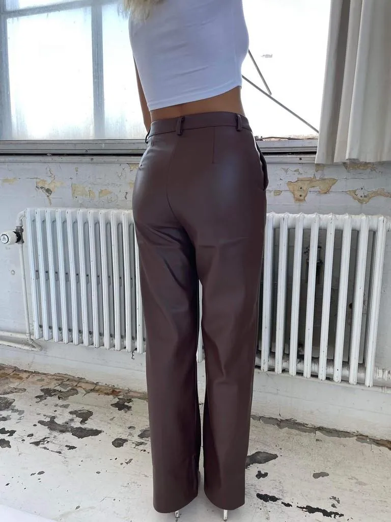 Classic wide pants leather look - Brown