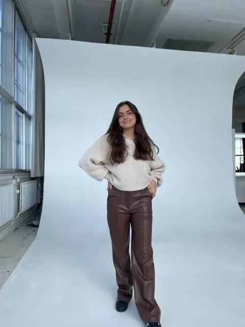 Classic wide pants leather look - Brown