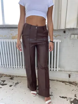 Classic wide pants leather look - Brown