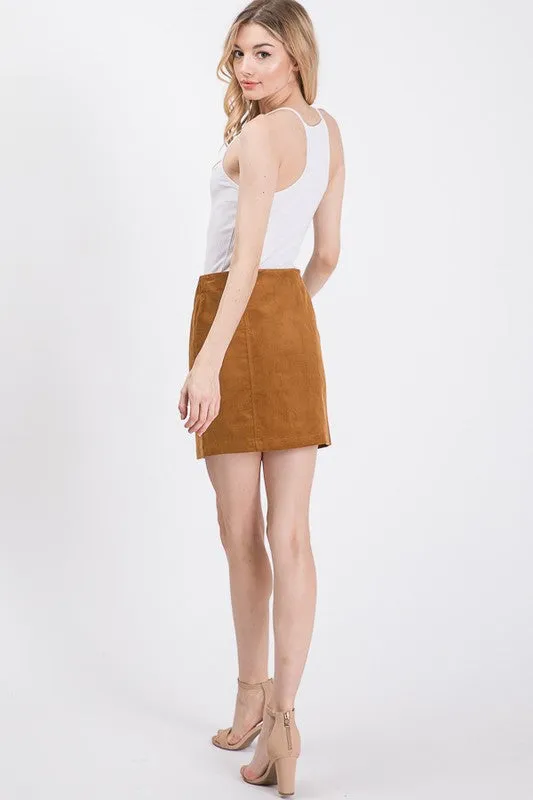 Corduroy Buttoned Skirt (Cognac)