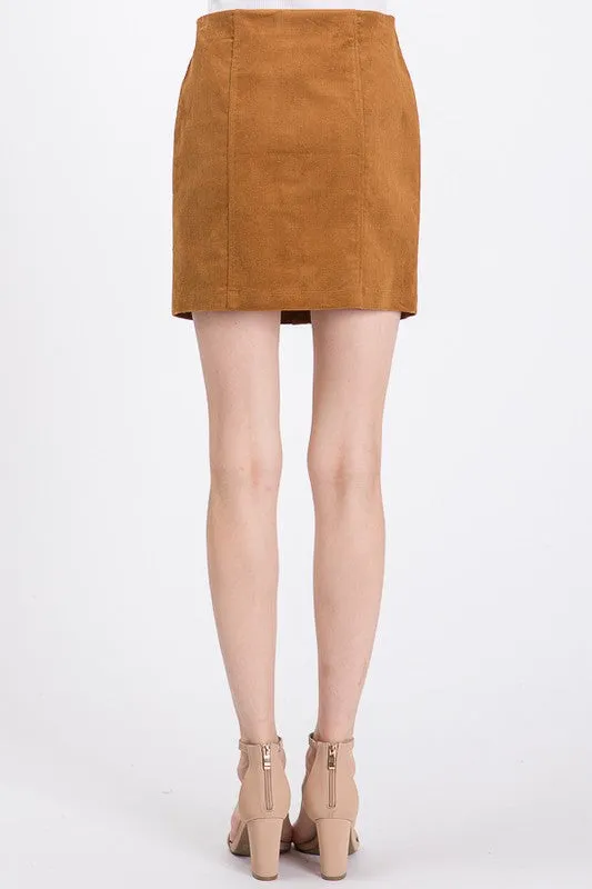 Corduroy Buttoned Skirt (Cognac)