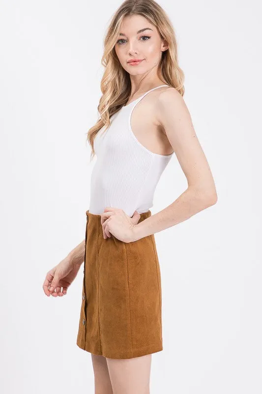 Corduroy Buttoned Skirt (Cognac)