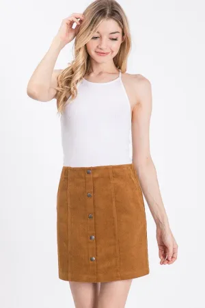 Corduroy Buttoned Skirt (Cognac)