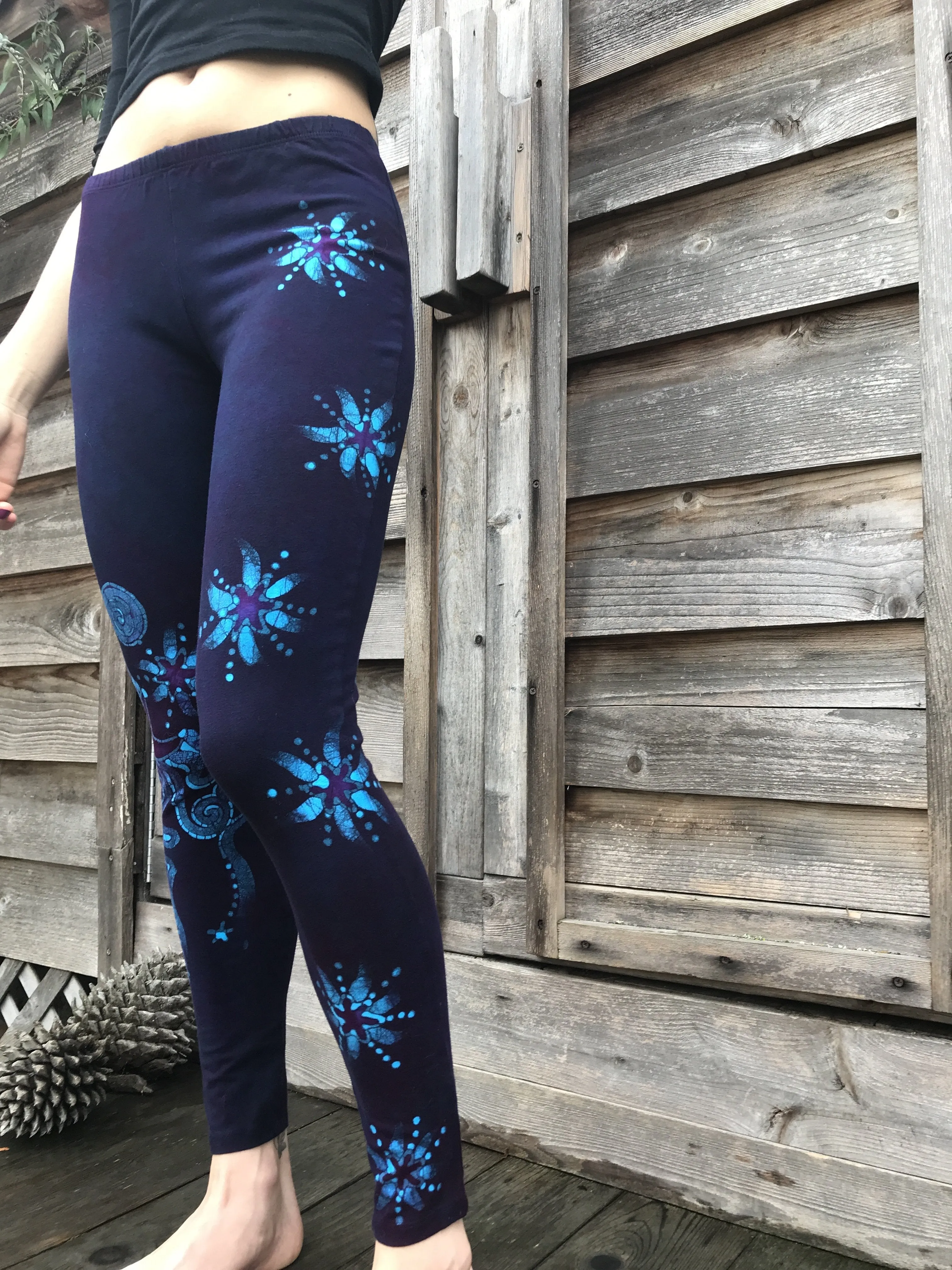 Deep Purple and Turquoise Moon & Star Batik Leggings
