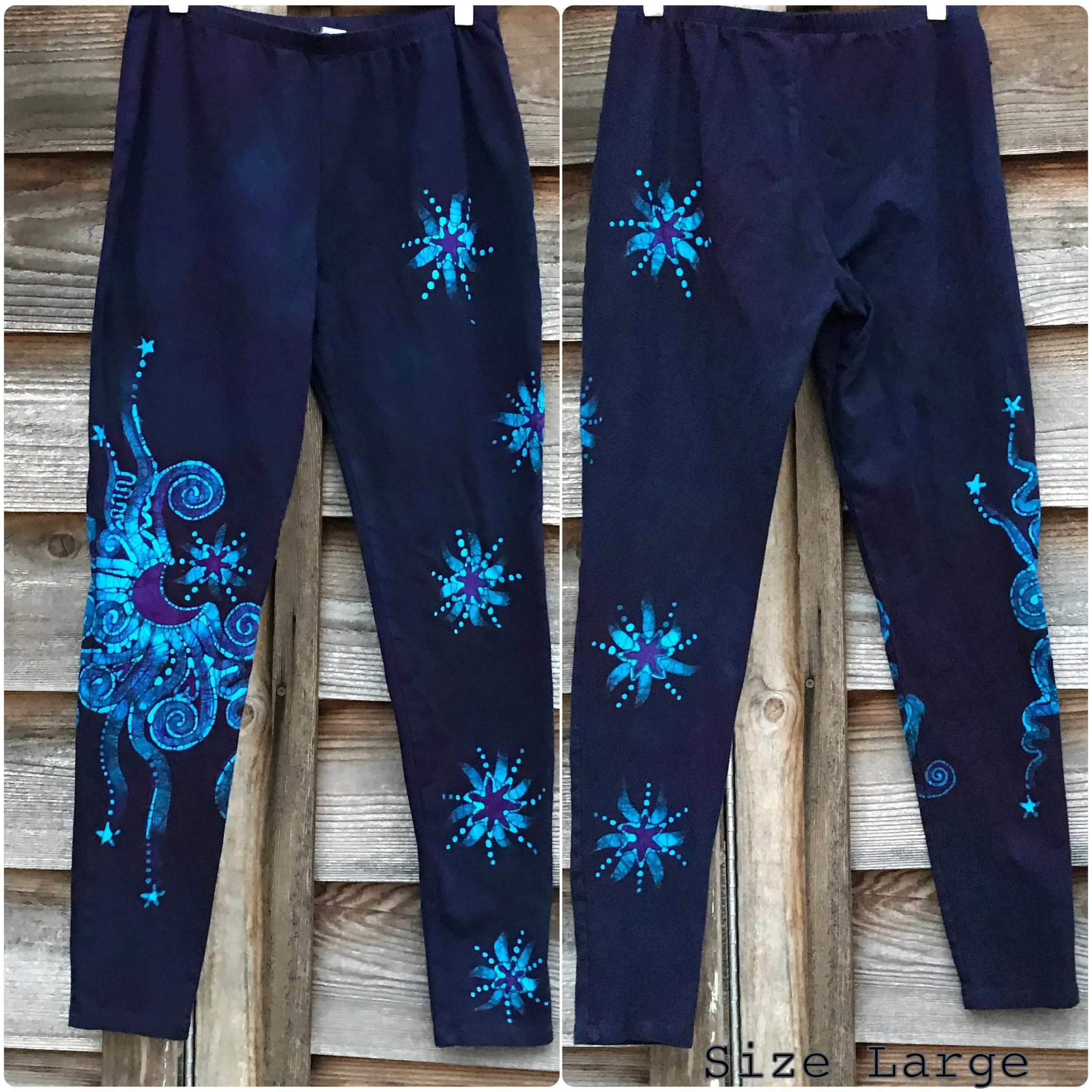 Deep Purple and Turquoise Moon & Star Batik Leggings