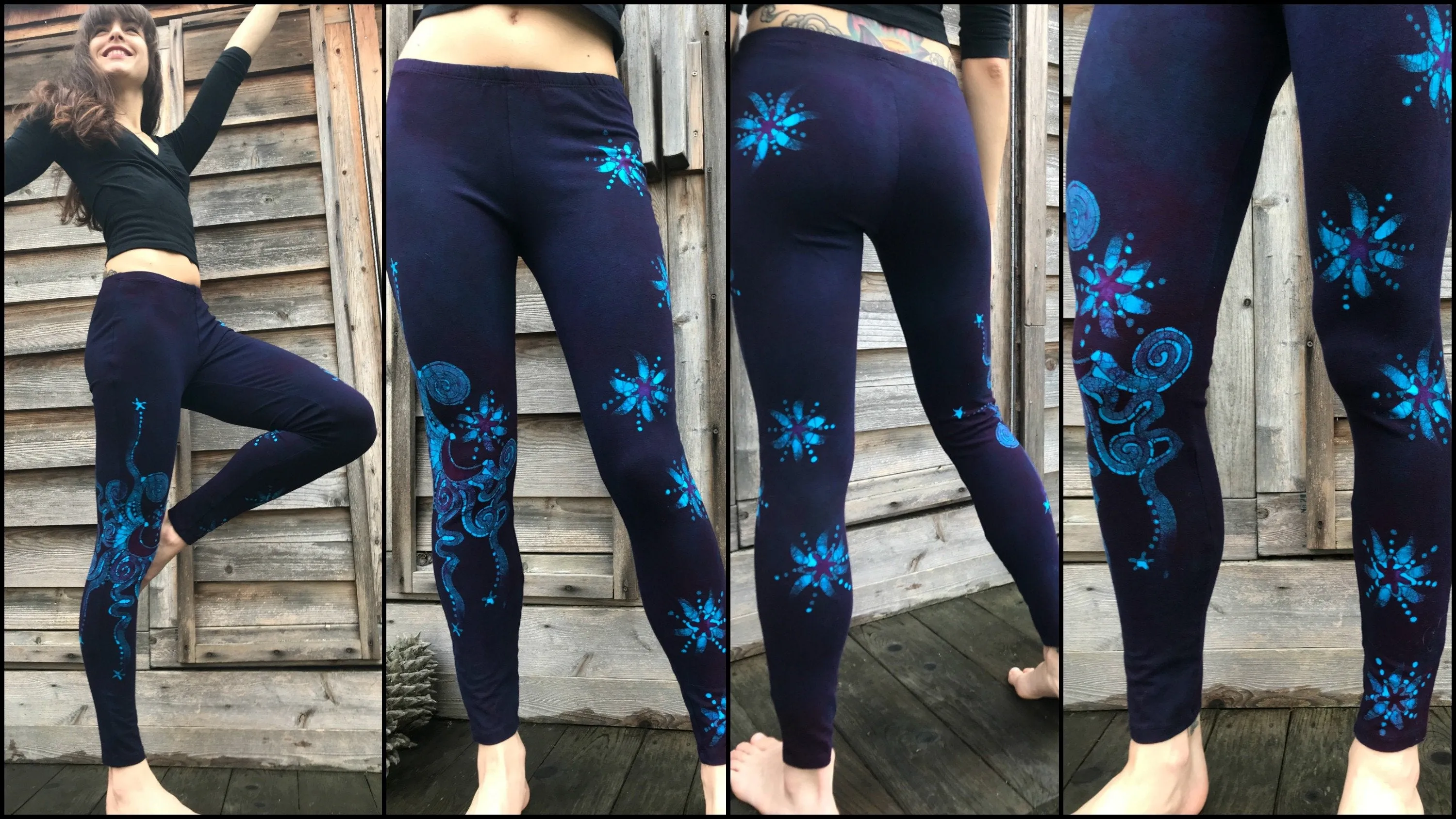 Deep Purple and Turquoise Moon & Star Batik Leggings