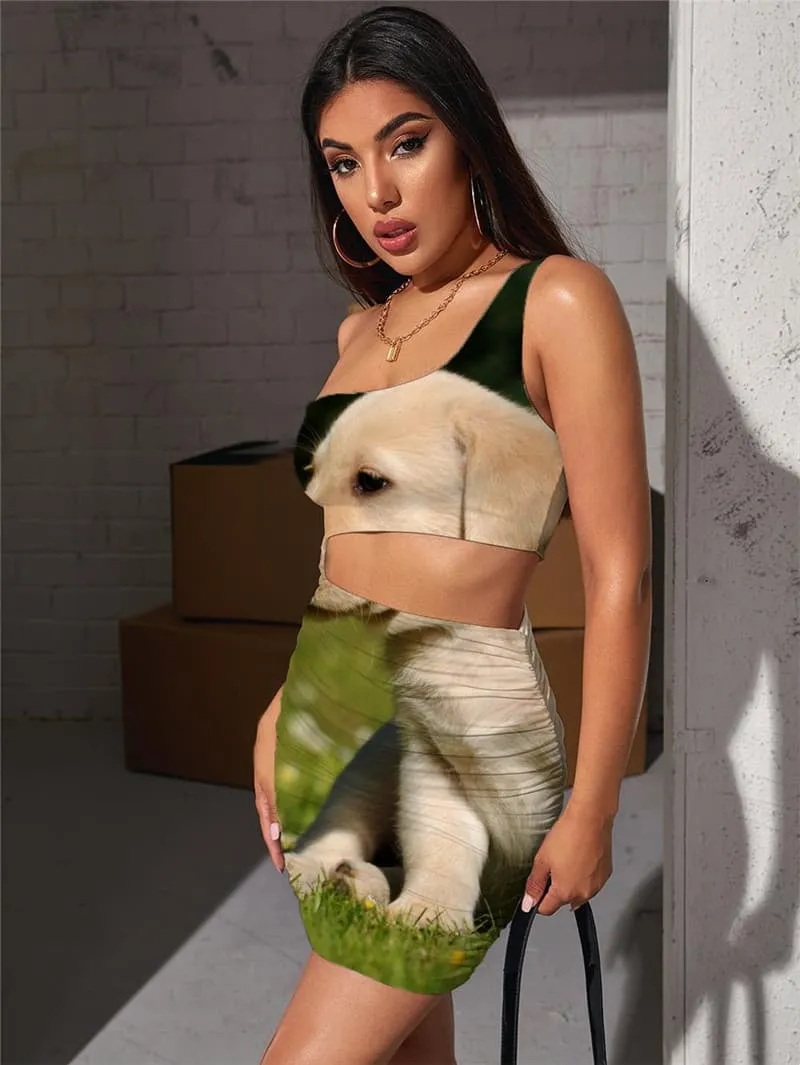 Dog Dresses Women Cat Halter Sleeveless Animal 3d Print Lovely Pleating