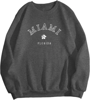Florida Sweatshirt Casual Trendy Floral Graphic Pullover Tops Long Sleeve Loose Fit Cute Hoodie Sweatshirts