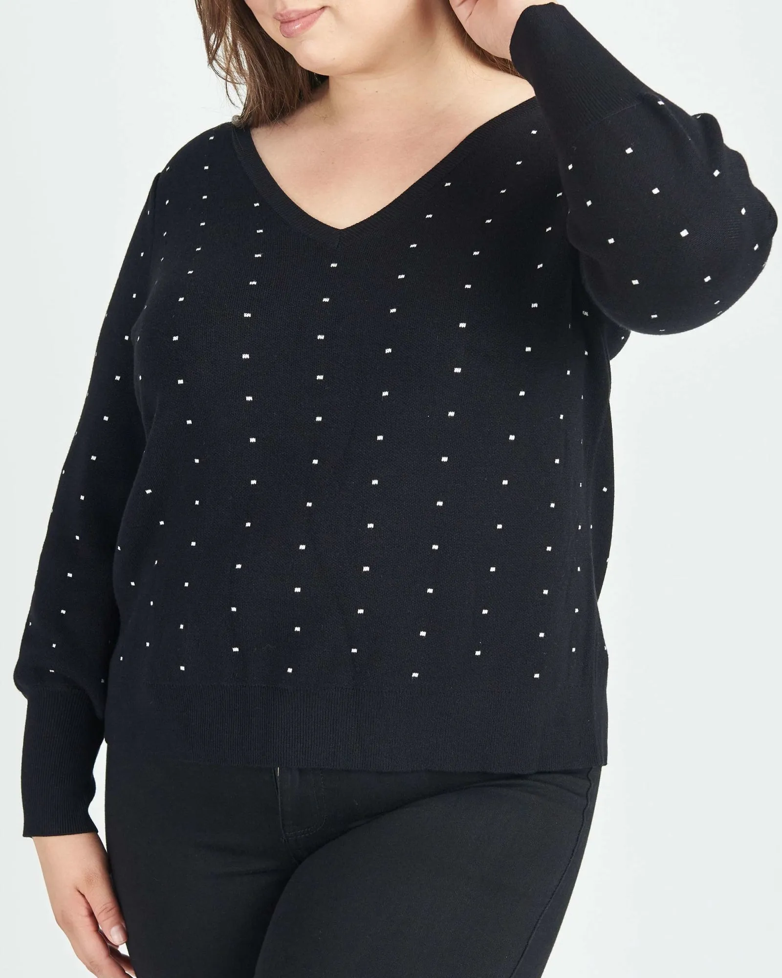 Keily Polka-Dot Pullover Sweater | L916 BLACK