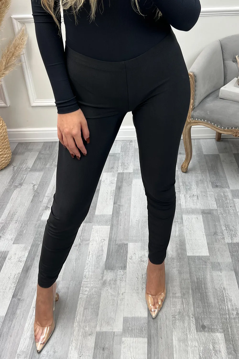 Lainey Black Disco High Waisted Shiny Leggings