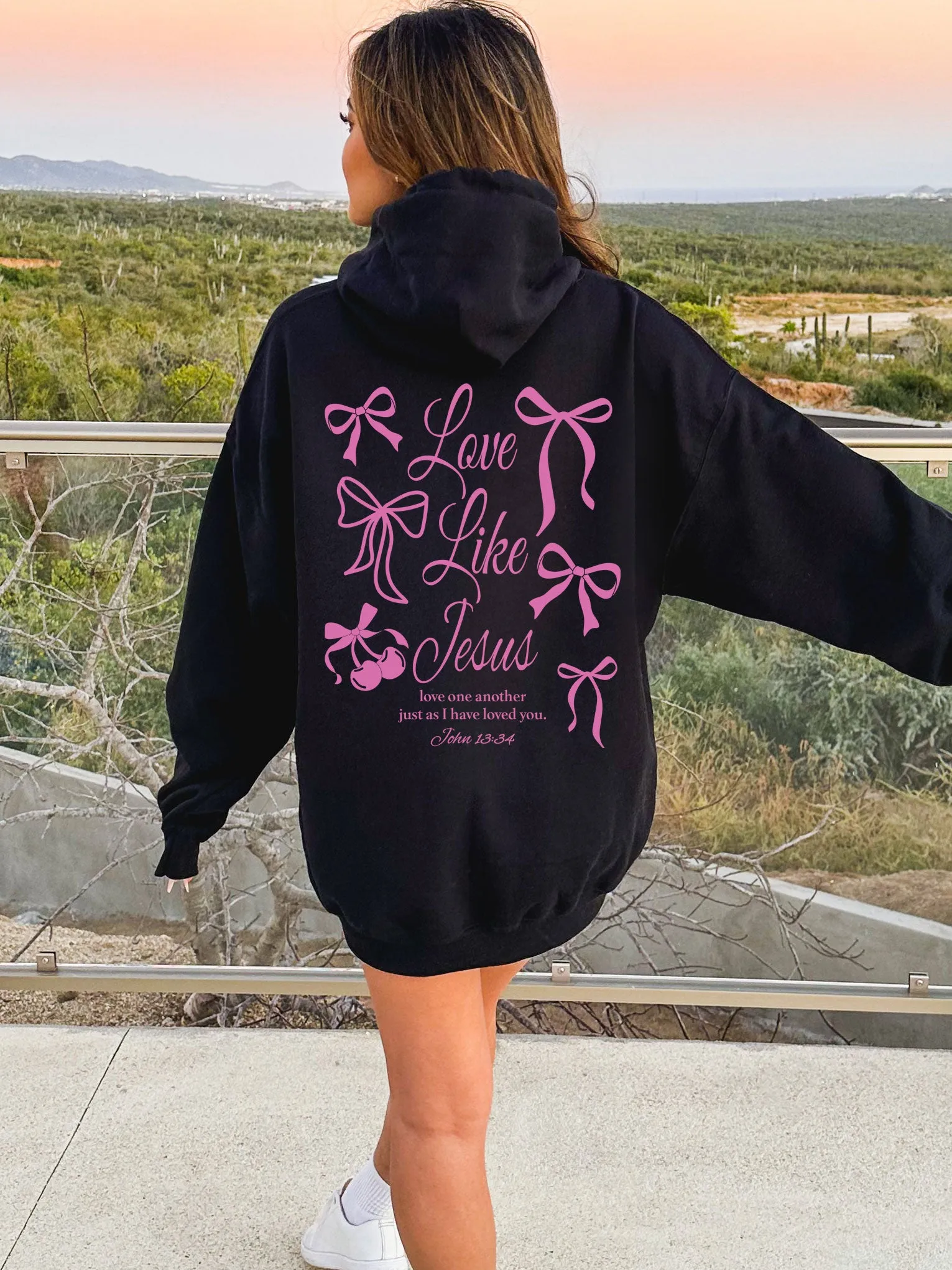 Love Like Jesus Coquette Bows Hoodie DOUBLE SIDED - New!