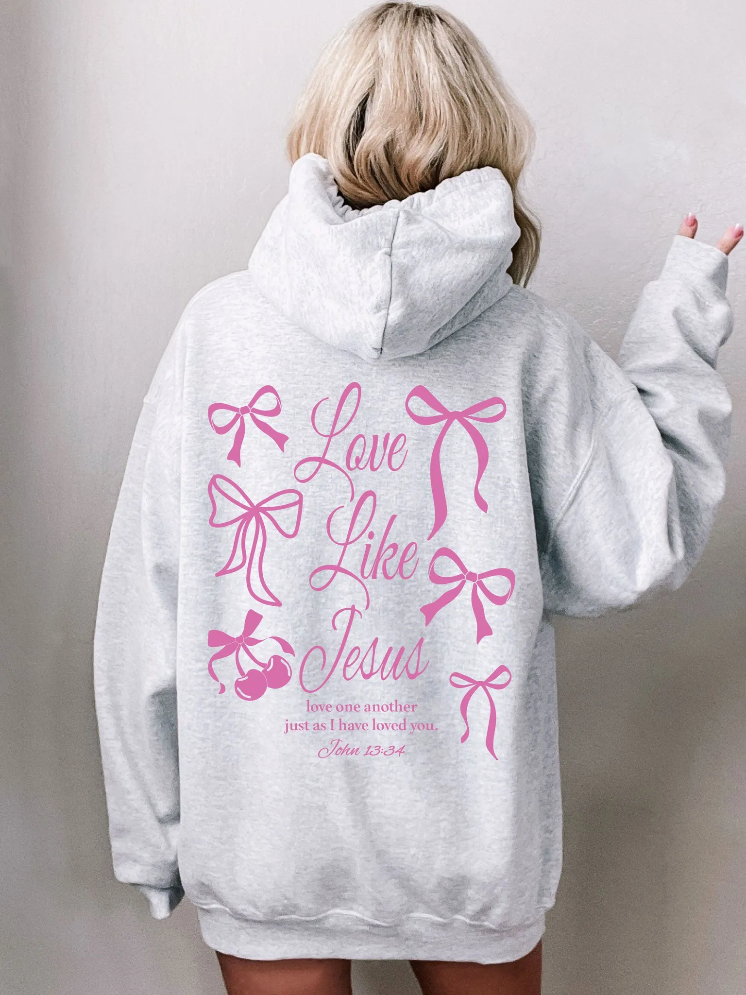 Love Like Jesus Coquette Bows Hoodie DOUBLE SIDED - New!