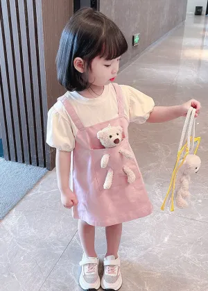 Lovely Pink O Neck Patchwork Cotton Kids Girls Dresses Summer LY5480