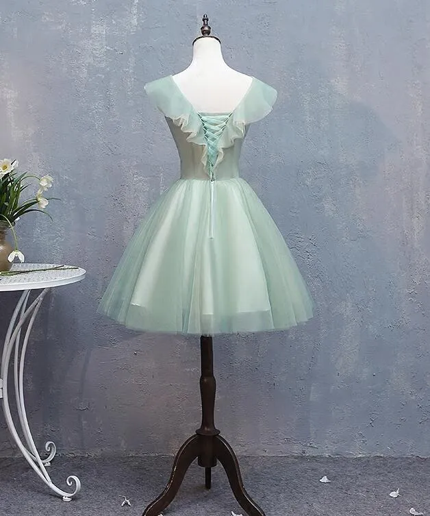 Lovely Tulle V-Neck Flower Lace Party Dress Homecoming Dress Formal Dresses