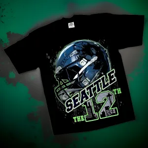 *<SC>* (BLACK) ~SEATTLE SEAHAWKS~ HEAVY COTTON JUMBO PRINT TEES