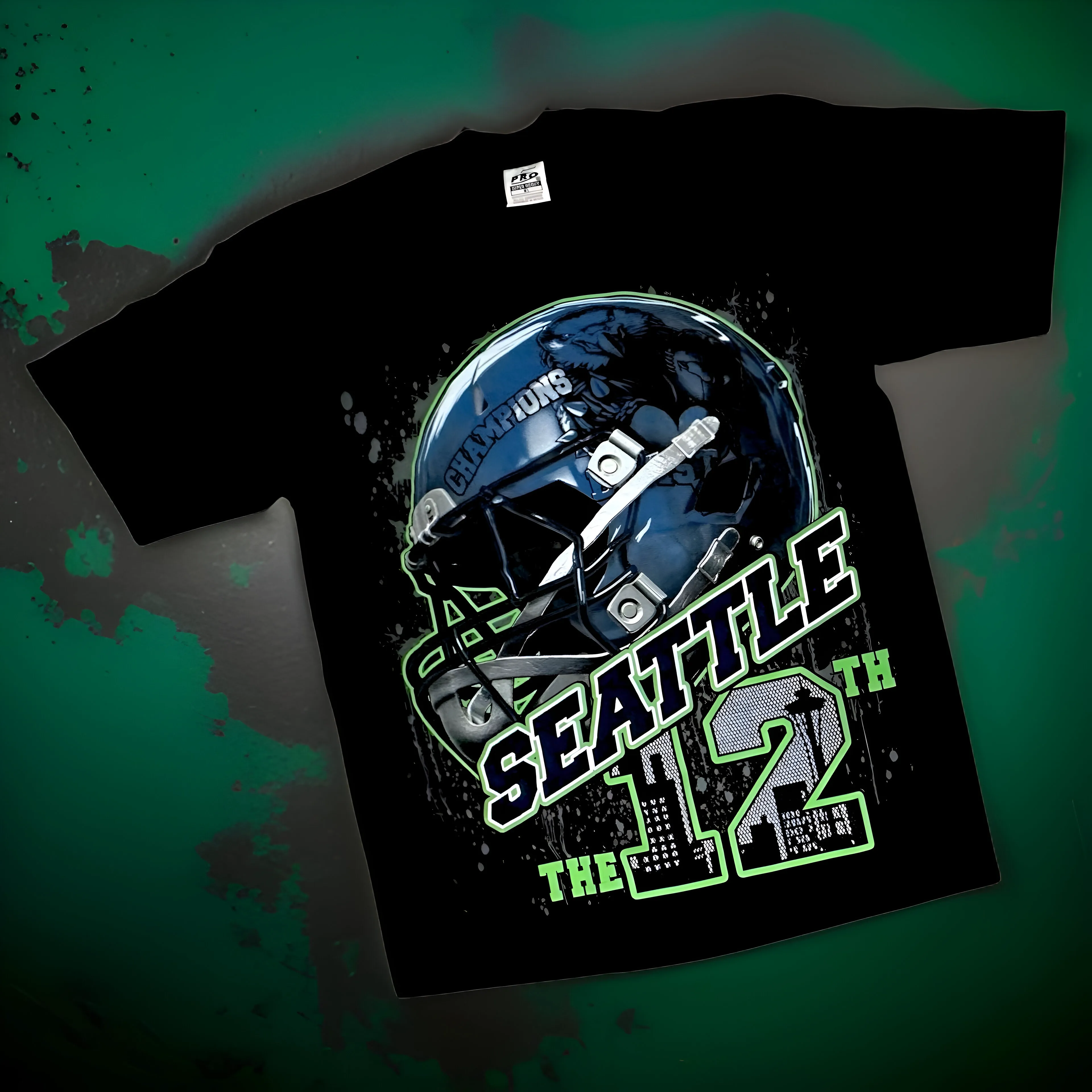 *<SC>* (BLACK) ~SEATTLE SEAHAWKS~ HEAVY COTTON JUMBO PRINT TEES