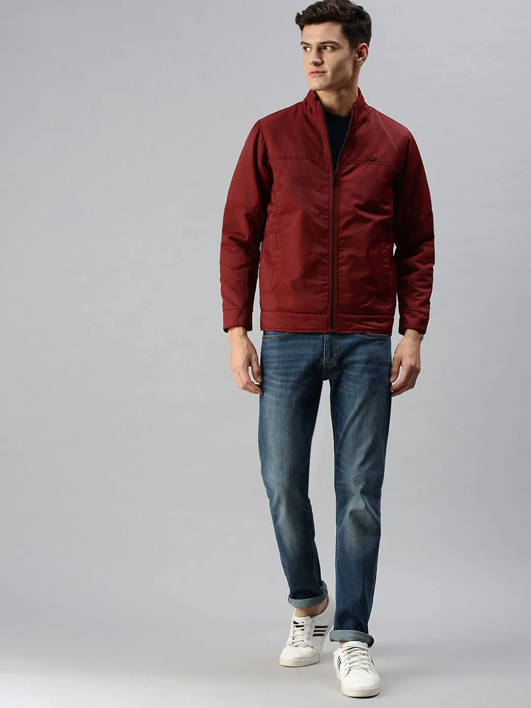 Men Maroon Solid Tailored Jacket