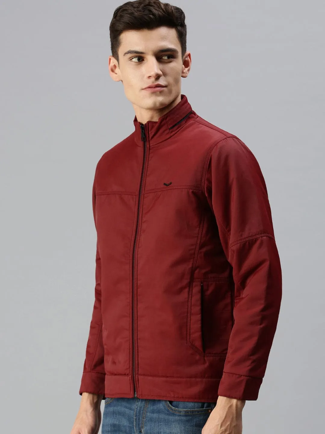 Men Maroon Solid Tailored Jacket
