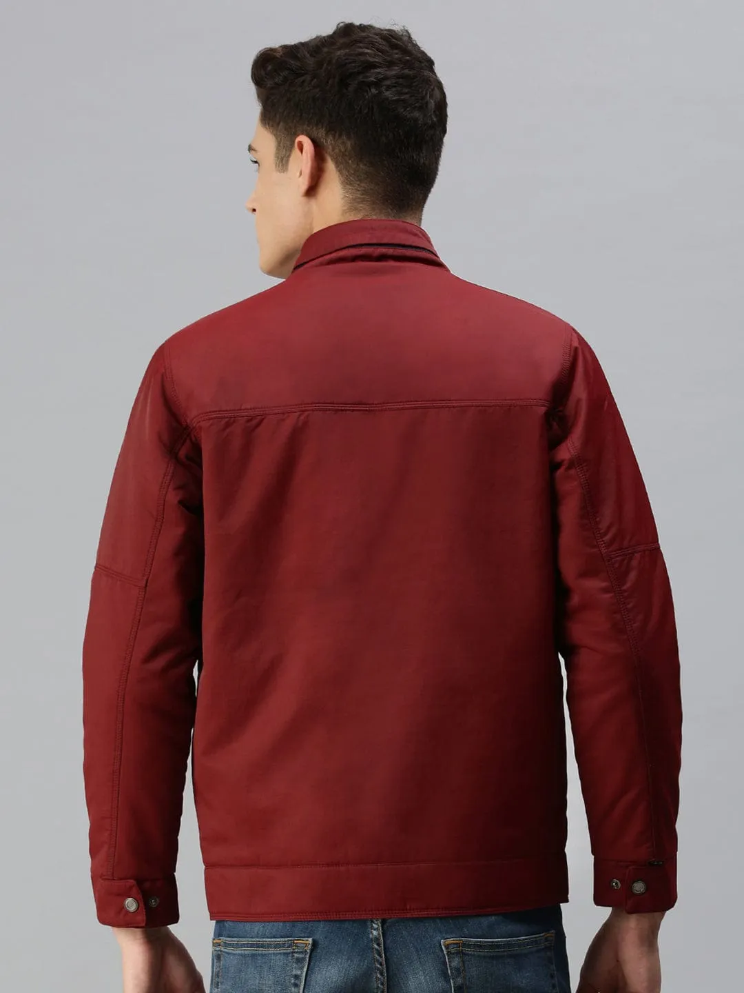Men Maroon Solid Tailored Jacket