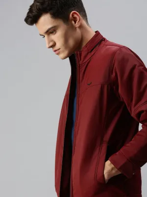 Men Maroon Solid Tailored Jacket