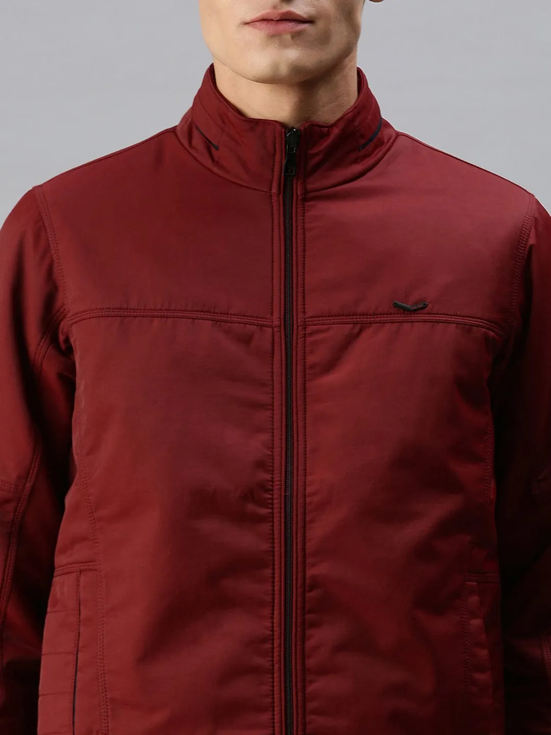 Men Maroon Solid Tailored Jacket
