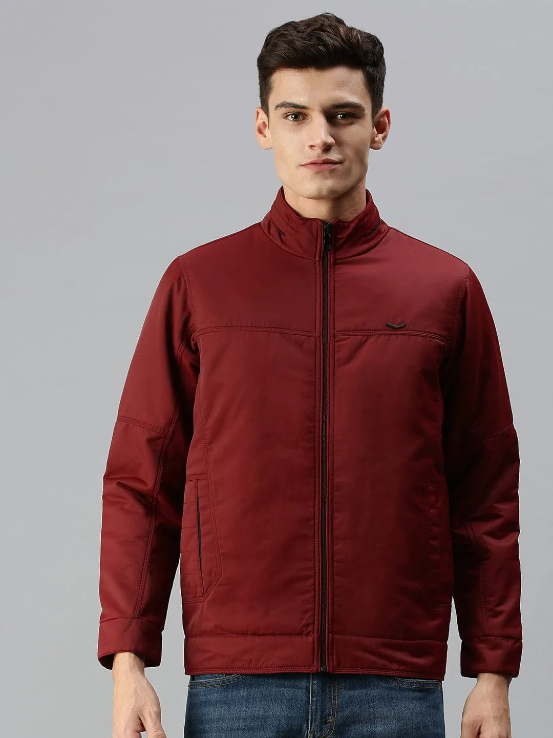 Men Maroon Solid Tailored Jacket