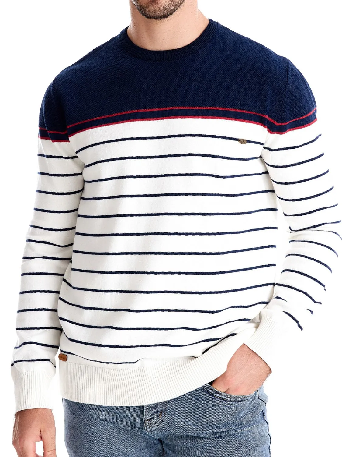 Men's Striped Round Neck Long Sleeve Sweater