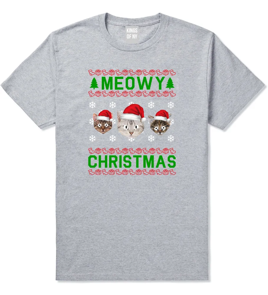 Meowy Christmas Cat Funny Ugly Mens T-Shirt
