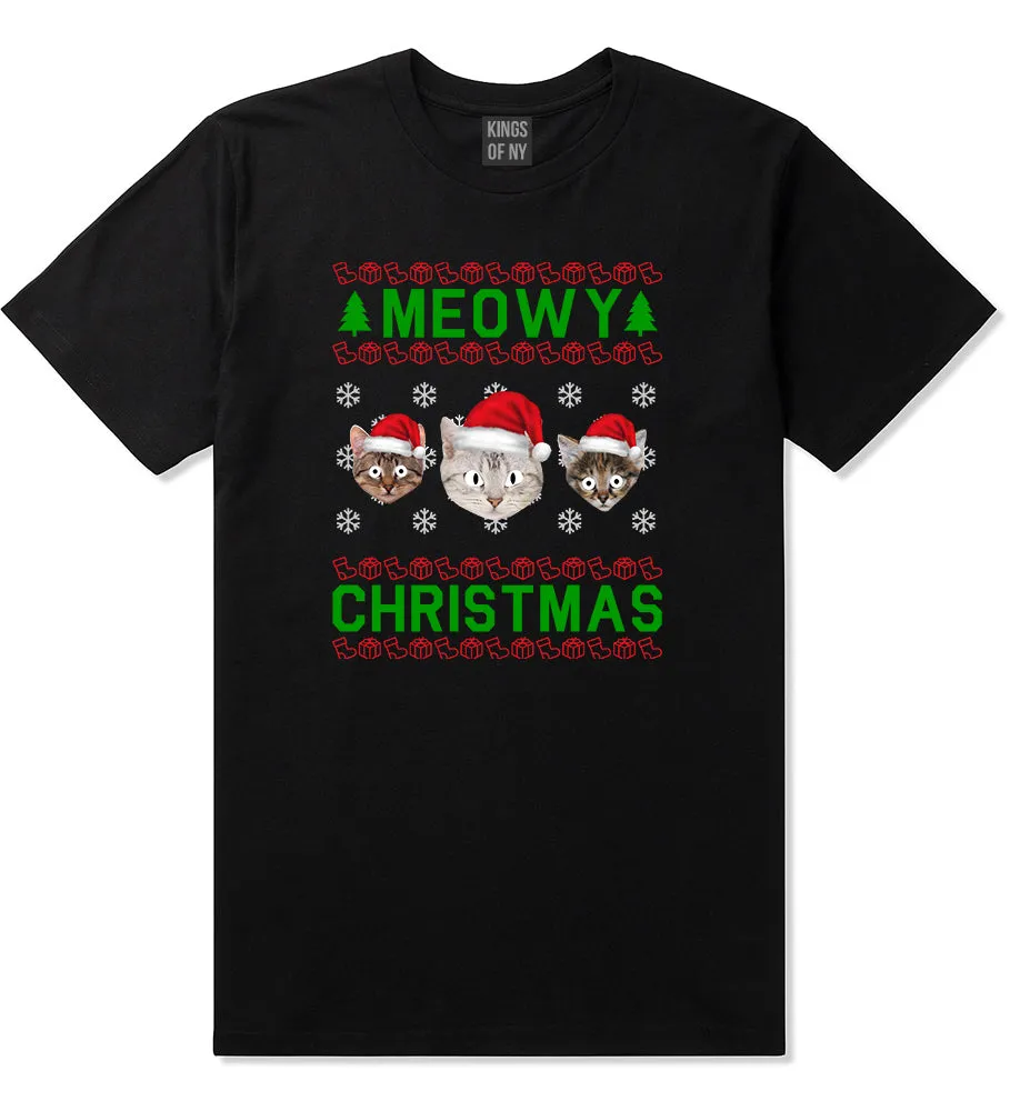 Meowy Christmas Cat Funny Ugly Mens T-Shirt