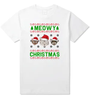 Meowy Christmas Cat Funny Ugly Mens T-Shirt
