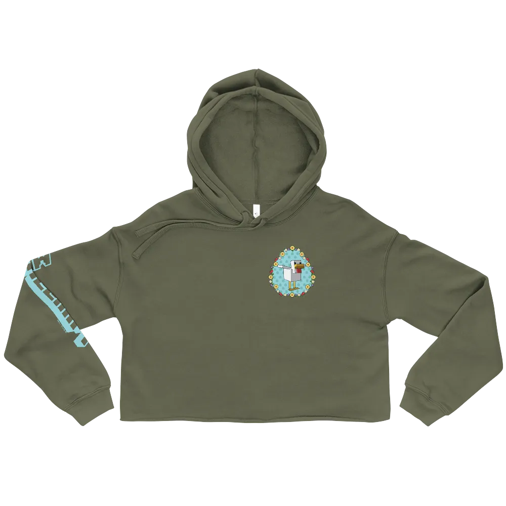 Minecraft Flower Chicken Women's Fleece Crop Hooded Sweatshirt