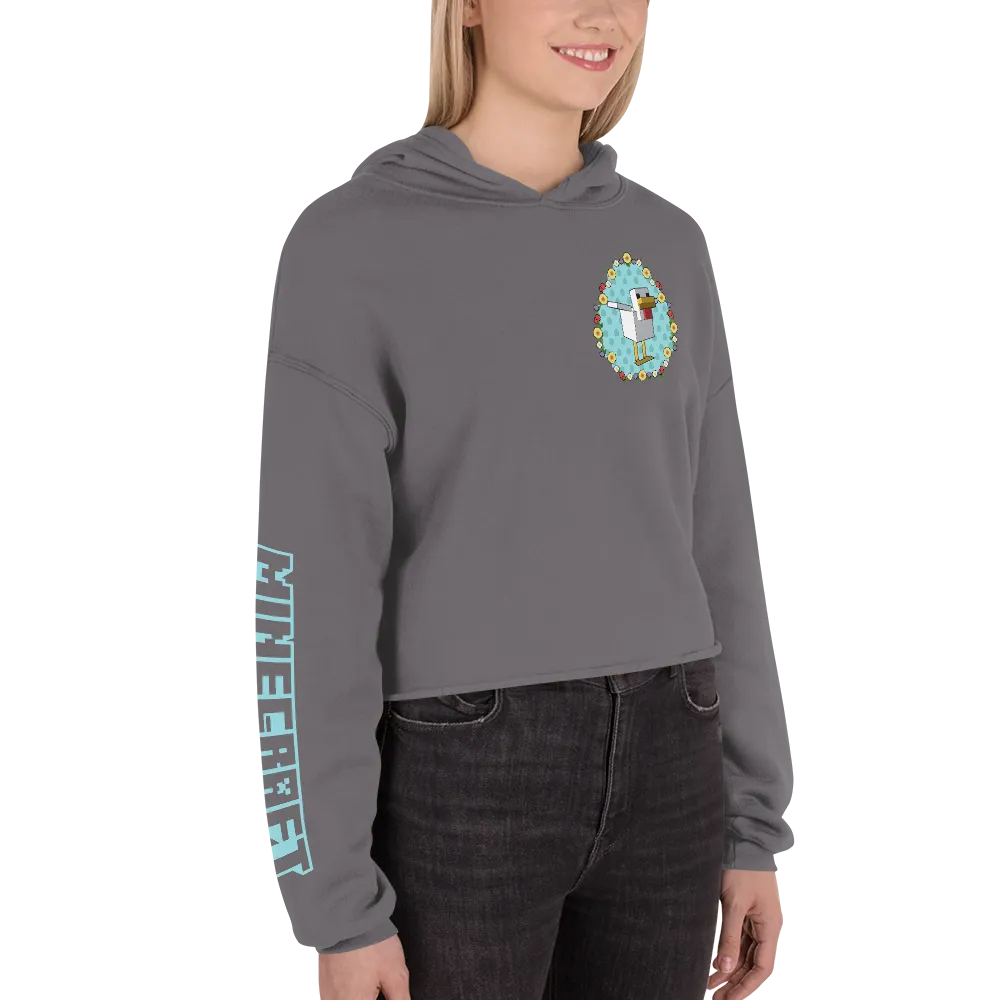 Minecraft Flower Chicken Women's Fleece Crop Hooded Sweatshirt