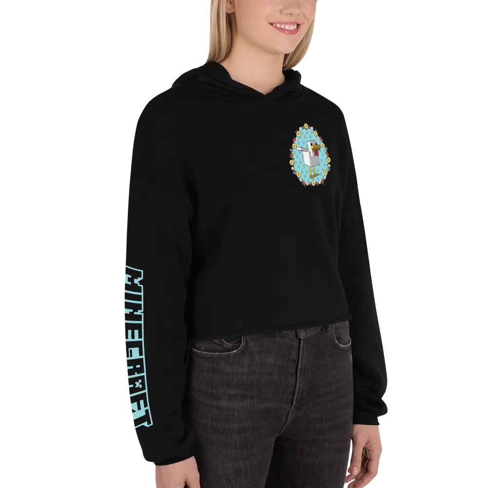 Minecraft Flower Chicken Women's Fleece Crop Hooded Sweatshirt