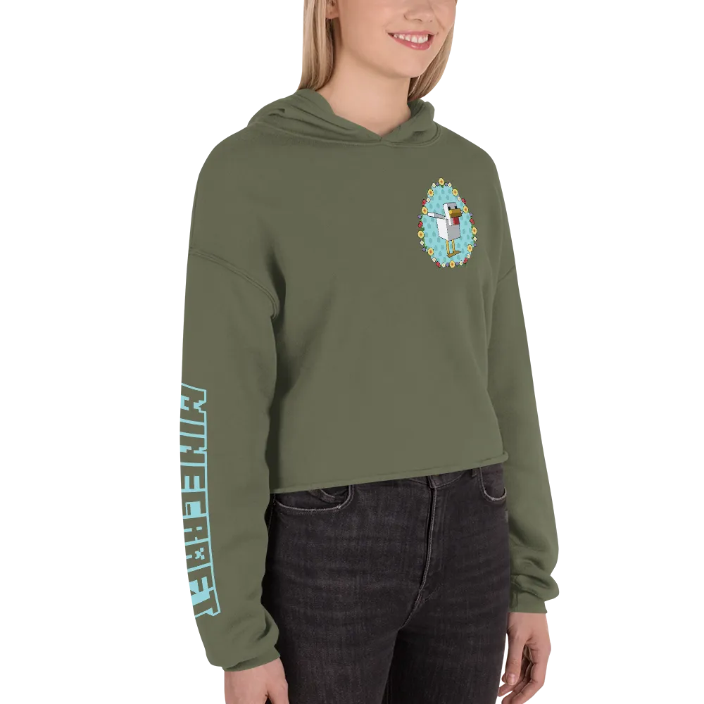 Minecraft Flower Chicken Women's Fleece Crop Hooded Sweatshirt