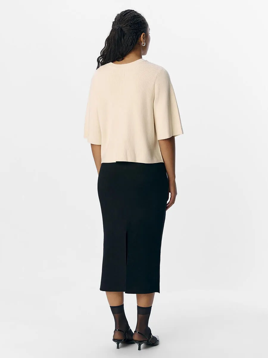 OBJUlla Short-Sleeved Knitted Cardigan - Sandshell