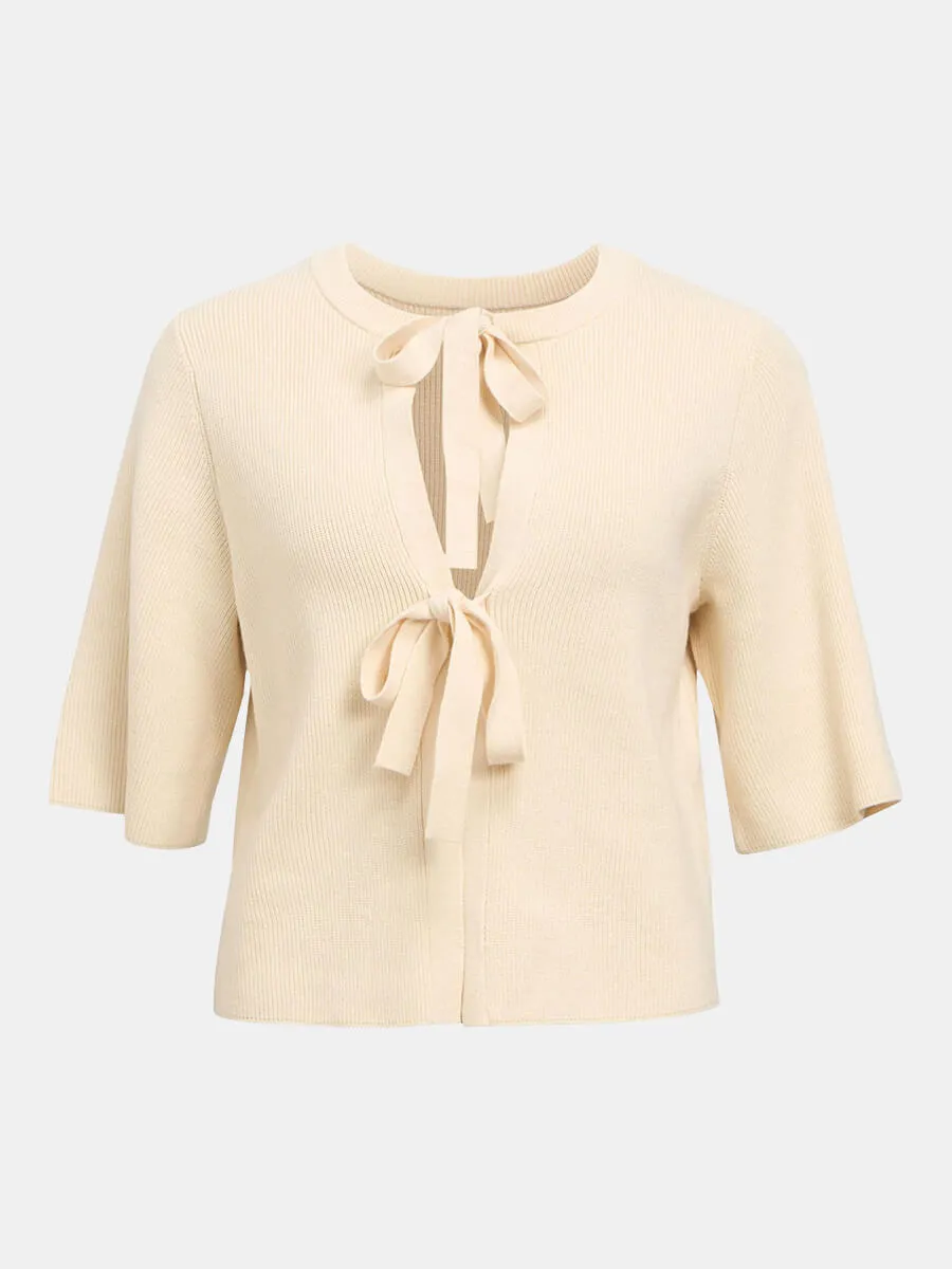 OBJUlla Short-Sleeved Knitted Cardigan - Sandshell